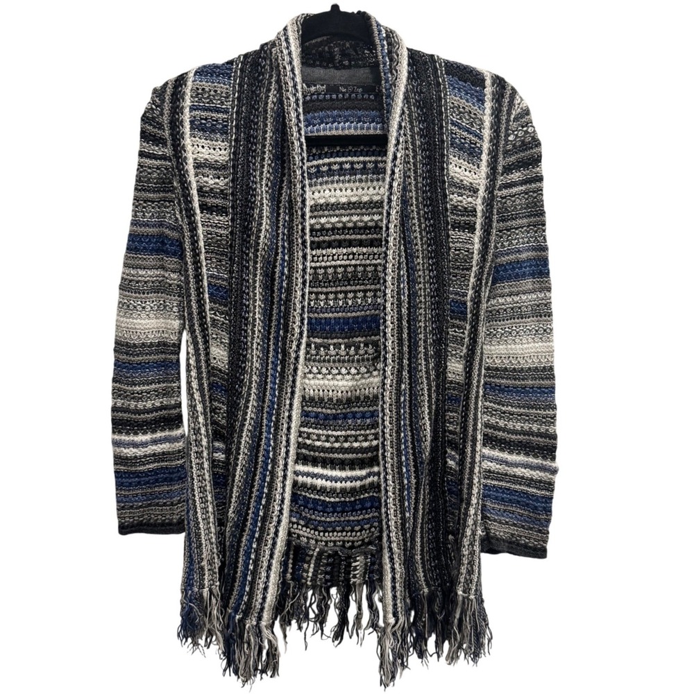 Nic‎ + Zoe Striped Open Front Cardigan Sweater Fringe Hem Size PP